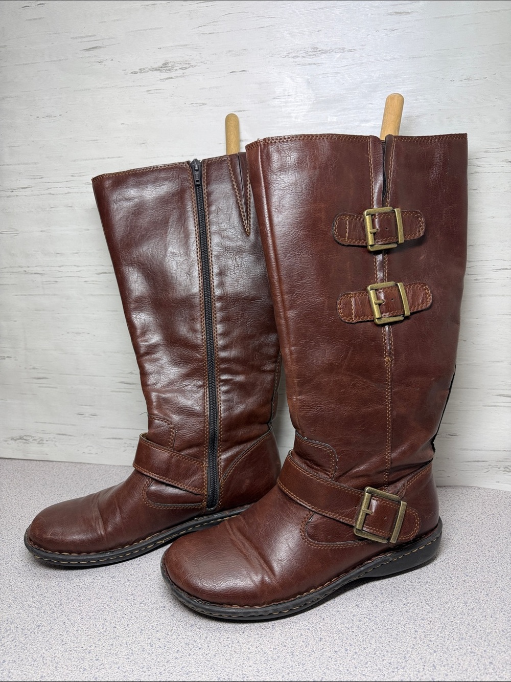 boc Dark Brown Leather Mid-Calf Buckle Boots